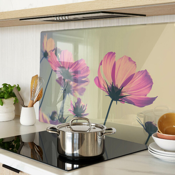 Glas-Schneidebrett mit Blumenmotiv in Pastellfarben