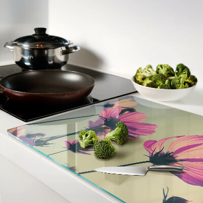 Glas-Schneidebrett mit Blumenmotiv in Pastellfarben