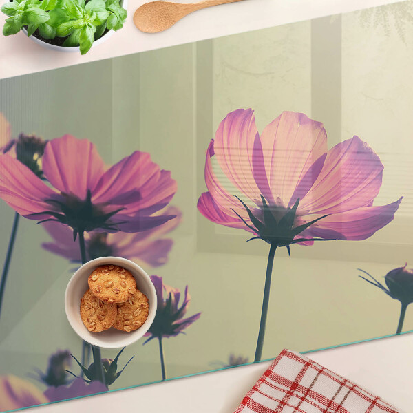 Glas-Schneidebrett mit Blumenmotiv in Pastellfarben
