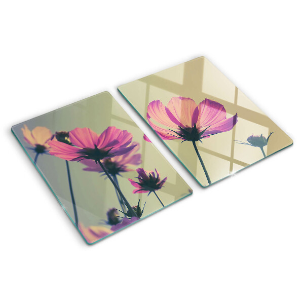 Glas-Schneidebrett mit Blumenmotiv in Pastellfarben