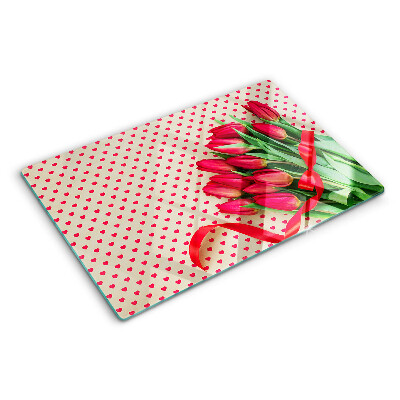 Schneidebrett Tulpen mit Herzen und Schleifen