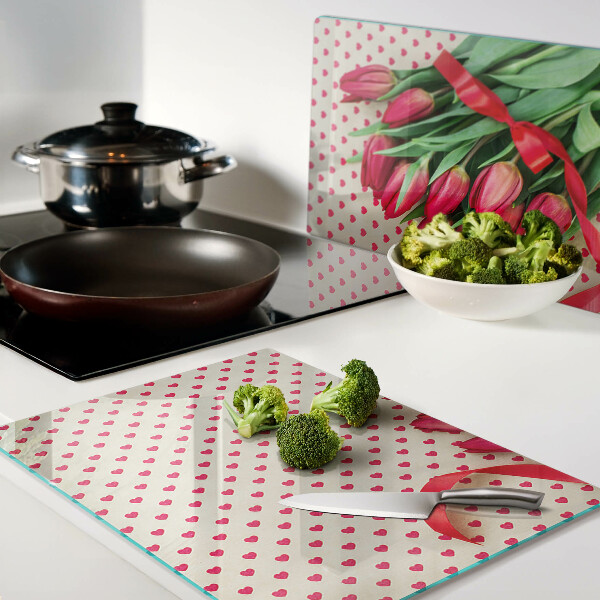 Schneidebrett Tulpen mit Herzen und Schleifen