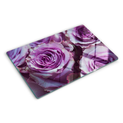 Schneidebrett Glas mit Rosenmuster in Lilatönen