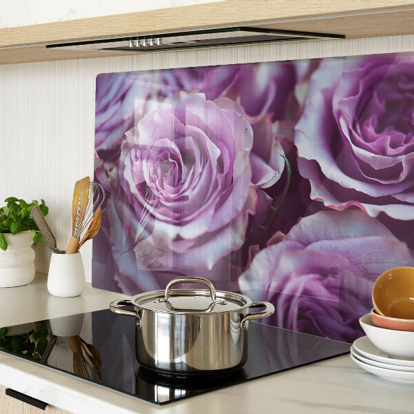 Schneidebrett Glas mit Rosenmuster in Lilatönen