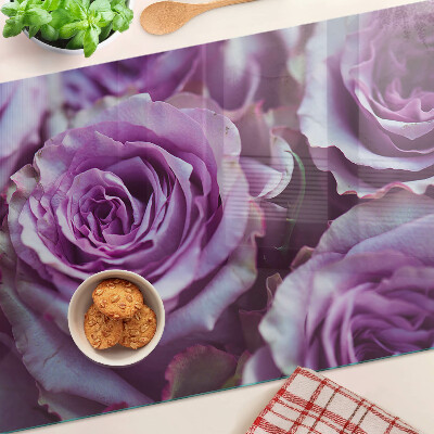 Schneidebrett Glas mit Rosenmuster in Lilatönen