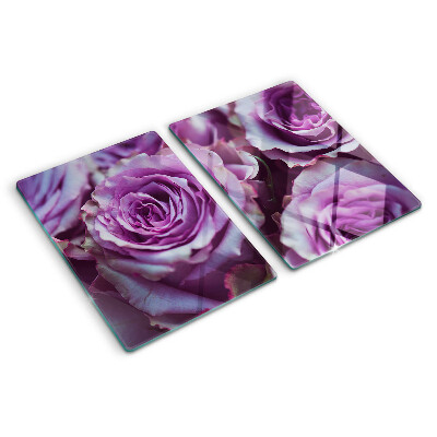 Schneidebrett Glas mit Rosenmuster in Lilatönen