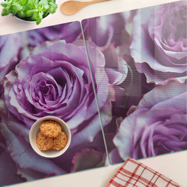 Schneidebrett Glas mit Rosenmuster in Lilatönen