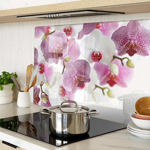 Glas schneidebrett Orchideen im Hintergrund des Fensters