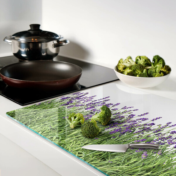 Schneidebrett Glas mit Motiv eines Lavendelfeldes in der Sonne