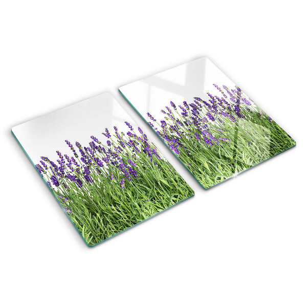Schneidebrett Glas mit Motiv eines Lavendelfeldes in der Sonne