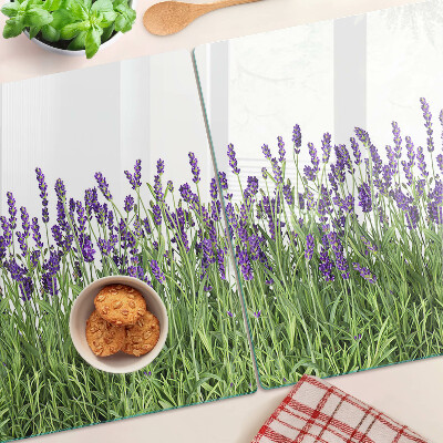 Schneidebrett glas Lavendelfeld in der Sonne