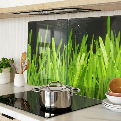 Glas-Schneidebrett mit Motiv grünes Gras und Wassertropfen