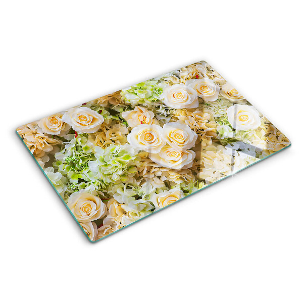 Schneidebrett mit Blumenmotiv in Pastelltönen