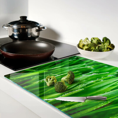 Schneidebrett Glas mit Grasmotiv und Wassertropfen-Design