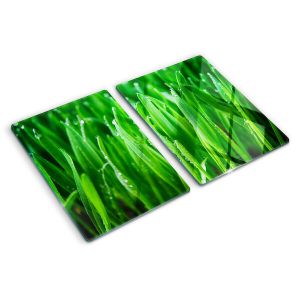 Schneidebrett glas Gras mit Wassertropfen