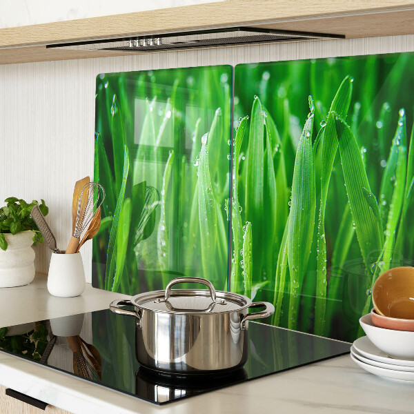 Schneidebrett Glas mit Grasmotiv und Wassertropfen-Design