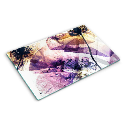 Schneidebrett glas Blumen in Lila- und Gelbtönen