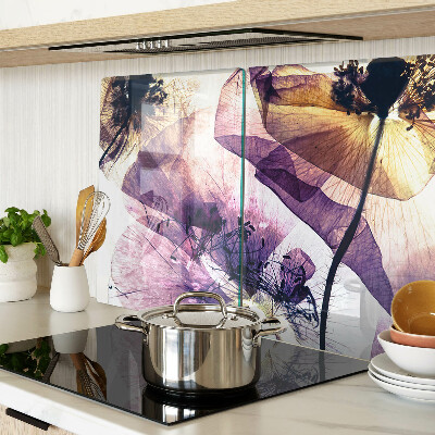 Schneidebrett glas Blumen in Lila- und Gelbtönen