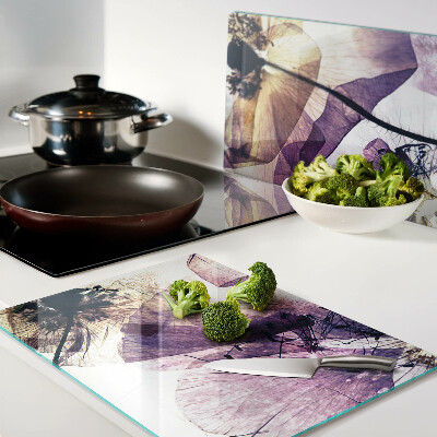 Schneidebrett glas Blumen in Lila- und Gelbtönen