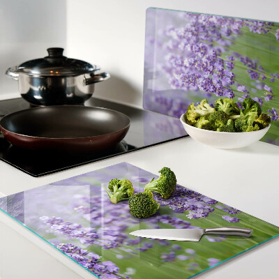 Schneidebrett mit Motiv eines Lavendelfeldes