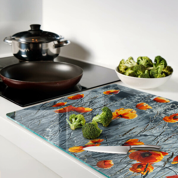 Schneidebrett glas Mohnblumenlandschaft in Grautönen