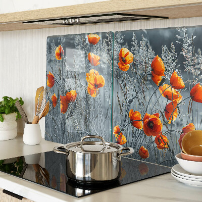 Schneidebrett glas Mohnblumenlandschaft in Grautönen