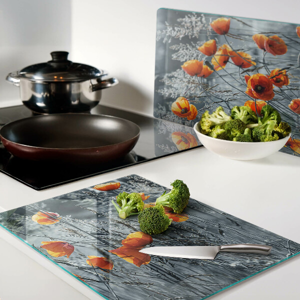 Schneidebrett glas Mohnblumenlandschaft in Grautönen