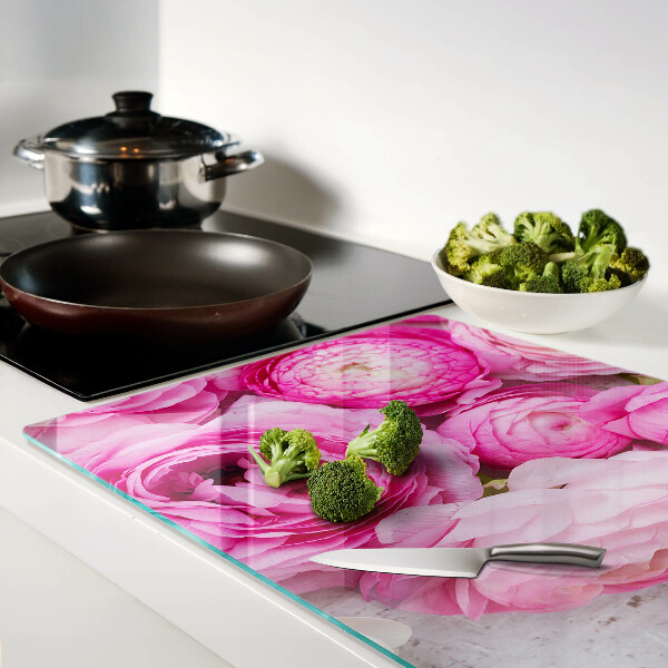 Glas-Schneidebrett mit rosafarbenem Blumenstrauß-Motiv