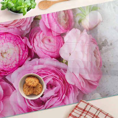 Glas-Schneidebrett mit rosafarbenem Blumenstrauß-Motiv