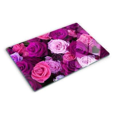 Glas-Schneidebrett mit Rosenmotiv in Rosatönen