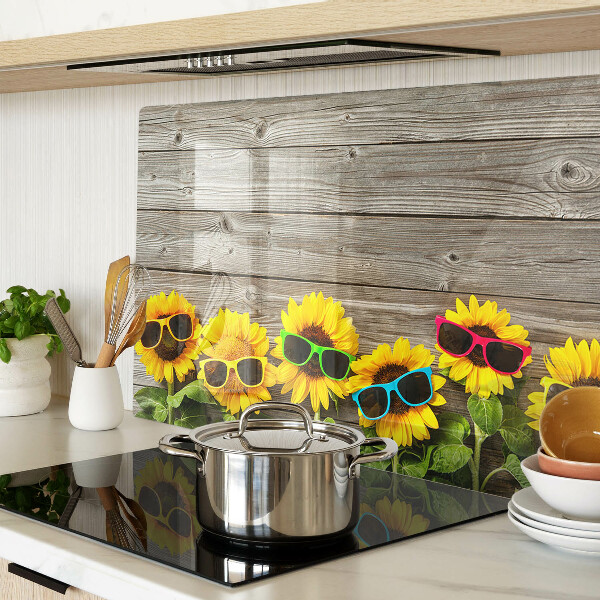 Glas-Schneidebrett mit Sonnenblumenmotiv und Sonnenbrillen-Design