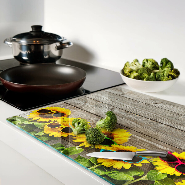 Glas schneidebrett Sonnenblumen in Sonnenbrillen