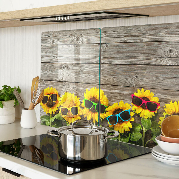 Glas schneidebrett Sonnenblumen in Sonnenbrillen