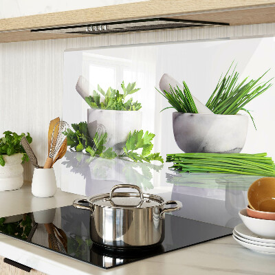 Schneidebrett Glas mit Kräutertopf-Motiv