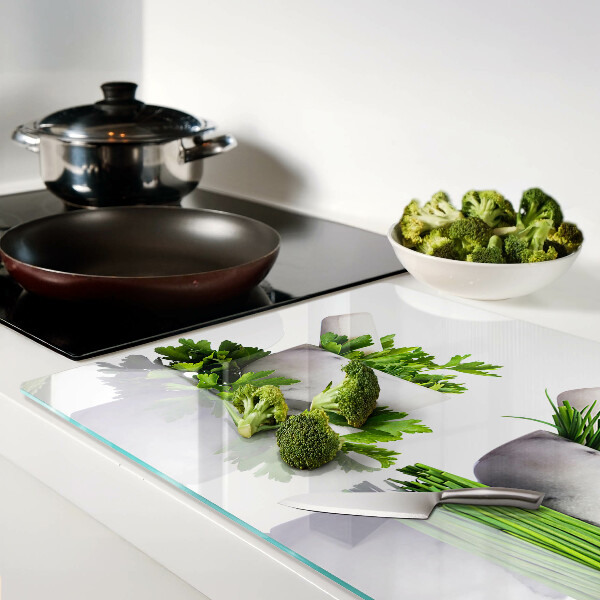 Schneidebrett Glas mit Kräutertopf-Motiv