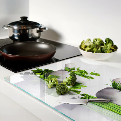 Schneidebrett glas Kräuter in Töpfen