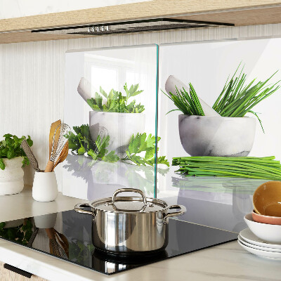 Schneidebrett Glas mit Kräutertopf-Motiv