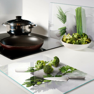 Schneidebrett Glas mit Kräutertopf-Motiv