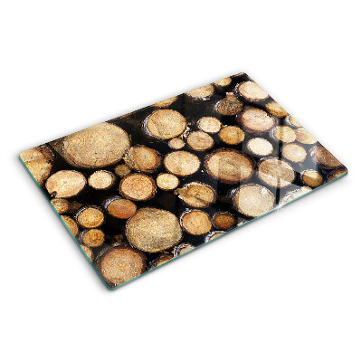 Glas-Schneidebrett mit Motiv von Holzstämmen im Querschnitt