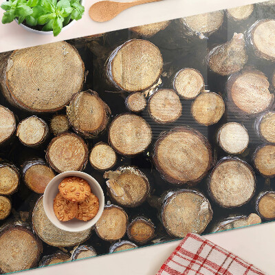 Glas-Schneidebrett mit Motiv von Holzstämmen im Querschnitt