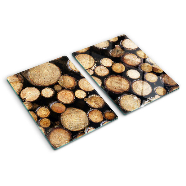 Glas-Schneidebrett mit Motiv von Holzstämmen im Querschnitt