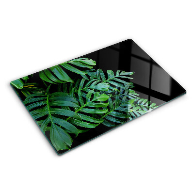 Glas-Schneidebrett mit Motiv tropischer Blätter
