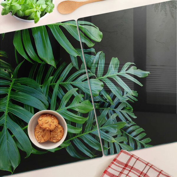 Glas-Schneidebrett mit Motiv tropischer Blätter