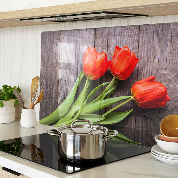 Schneidebrett Glas mit Tulpenmotiv auf Holzoptik