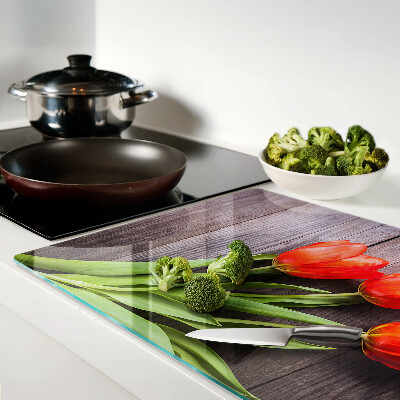 Schneidebrett glas Tulpen auf Holzgrund