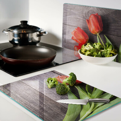 Schneidebrett Glas mit Tulpenmotiv auf Holzoptik