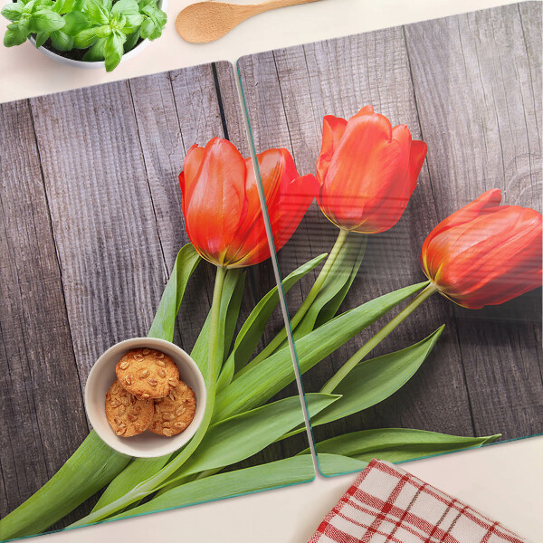 Schneidebrett glas Tulpen auf Holzgrund