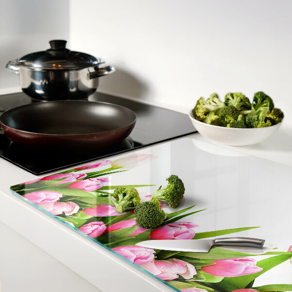 Glas-Schneidebrett mit Tulpenmotiv in Pastellfarben