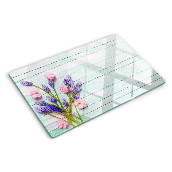 Schneidebrett Glas mit Blumenmotiv auf Holzoptik