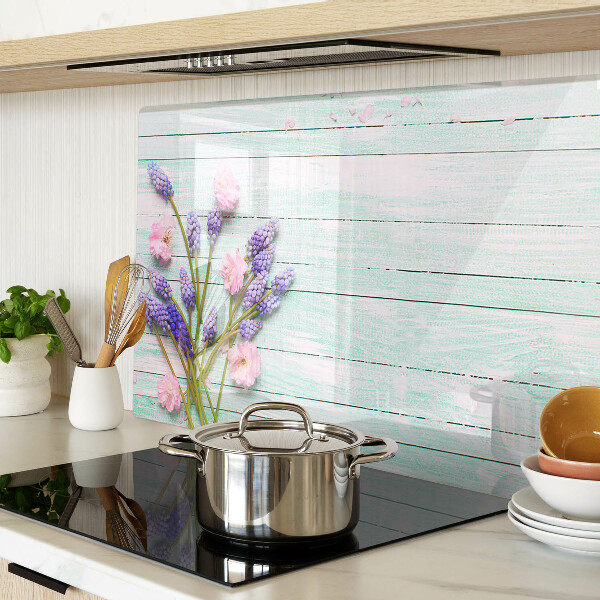 Schneidebrett Glas mit Blumenmotiv auf Holzoptik